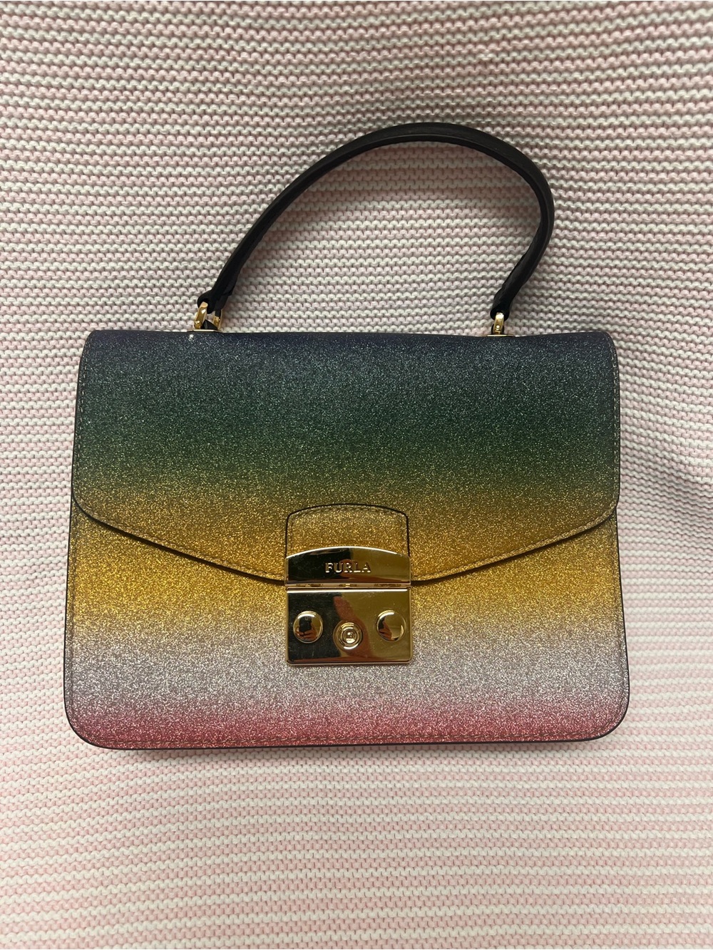 NWOT Furla Metropolis Arcobaleno Rainbow Metallic Leather Top Handle Bag